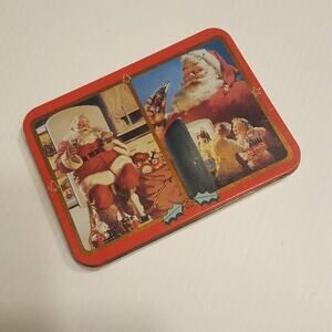 Collectible Tin & Two Decks of Coca Cola Santa Claus Playing Cards 1995.